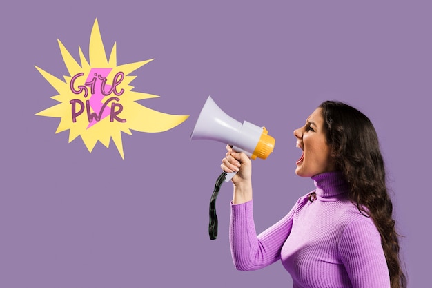 model with megaphone mock-up