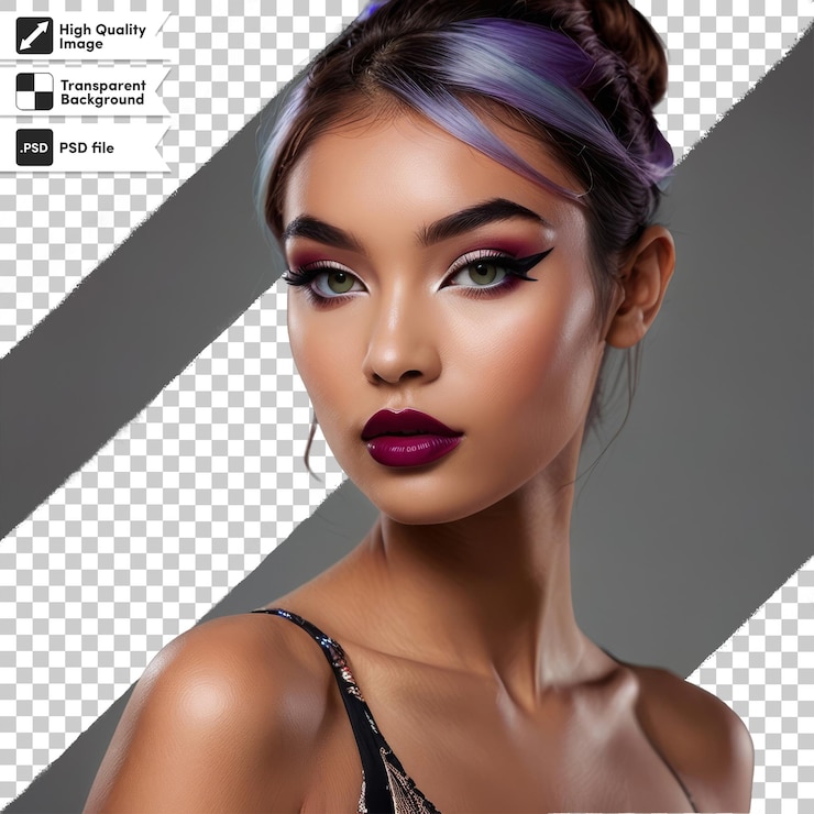 PSD a model with purple eyes and a purple eyeliner on the front