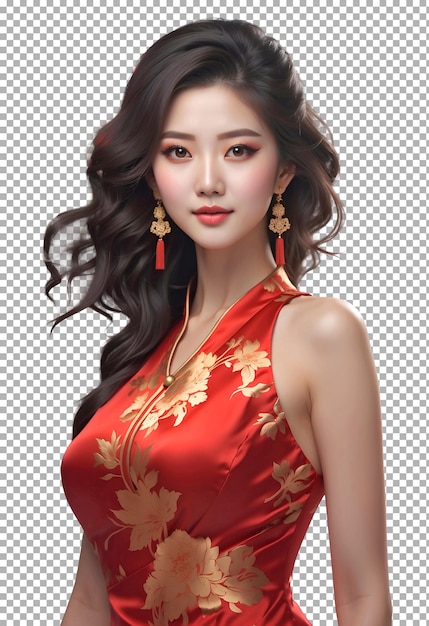 PSD a model of a woman in a red dress with a flower on the front