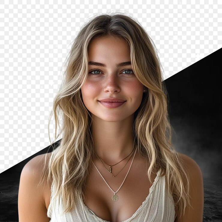 PSD model z blond włosami i czarnym tłem