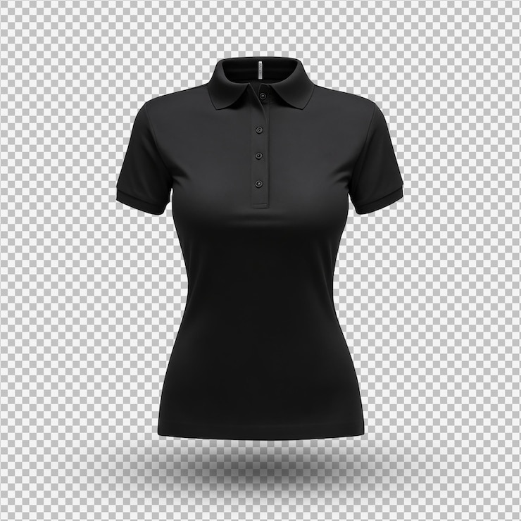 Modelka czarnej koszulki polo izolowana na tle