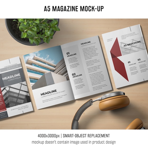 Modelmagazine van A5 met hoofdtelefoon
