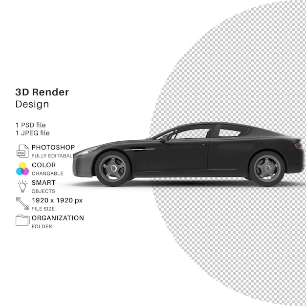 PSD modelowanie 3d czarnego samochodu plik psd realistyczny samochód