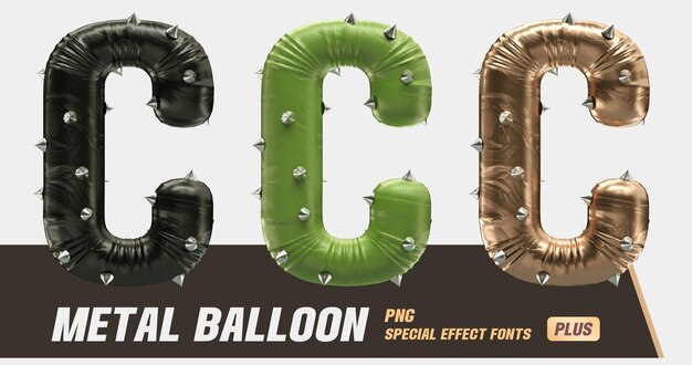 PSD modelowanie 3d metal punk balloon series litera c