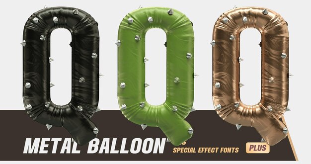 PSD modelowanie 3d metal punk balon seria litera q