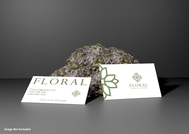 Modern 3d business card mockup with rock