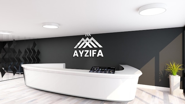 Modern 3d logo mockup in front desk office