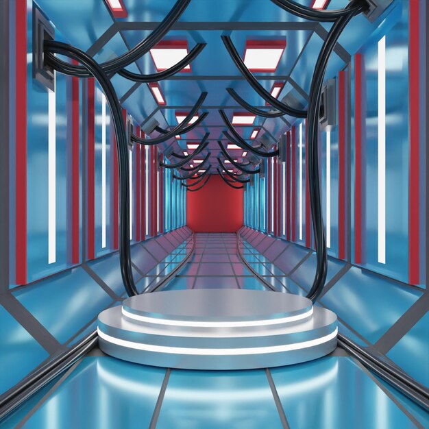 modern 3d render blue glowing sci fi futuristic corridor design high quality