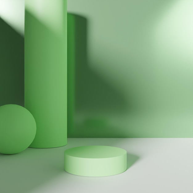 Modern 3D render empty green podium on green background