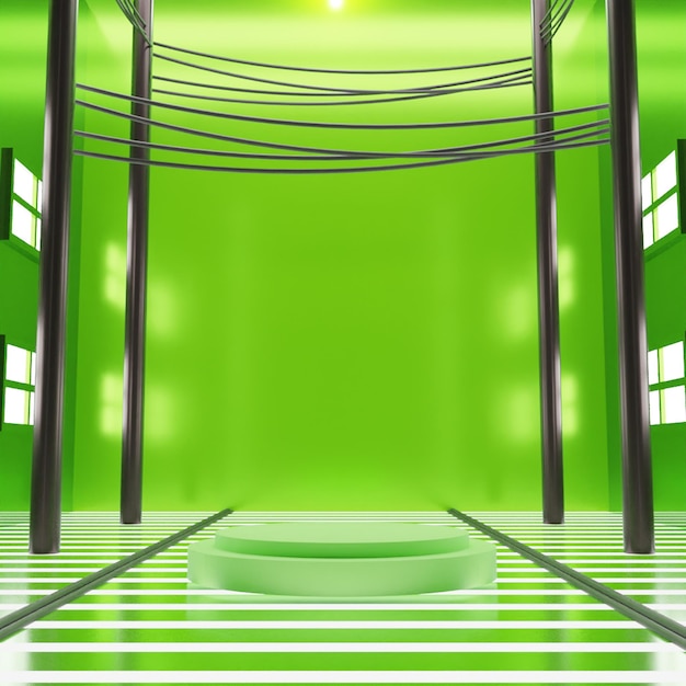 Современный 3d рендеринг зеленого подиума на зеленом фоне высокое качество