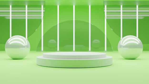 Modern 3D render podium on green background