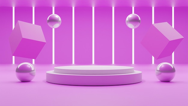 Modern 3D render podium on pink background