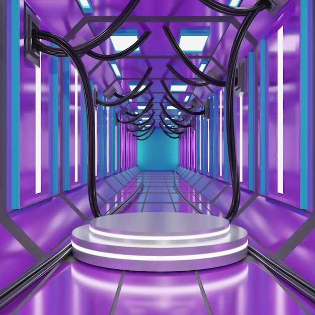 PSD modern 3d render purple glowing sci fi futuristic corridor design high quality