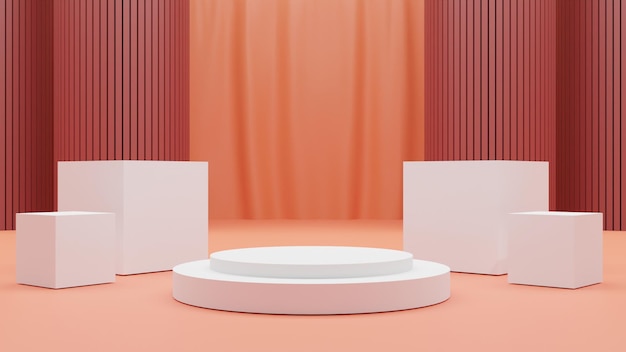 Modern 3D render white podium on curtain background