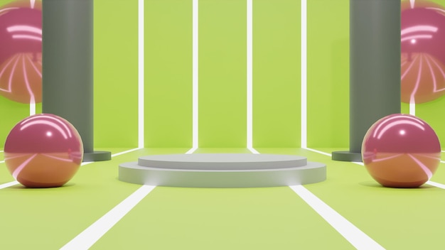 Modern 3d render white podium on green background