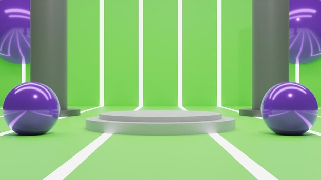 現代の3Dは、緑の背景に白い表彰台をレンダリングします
