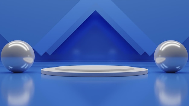 PSD modern 3d render white podium with balls on blue background