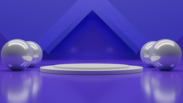 PSD modern 3d render white podium with balls on blue background