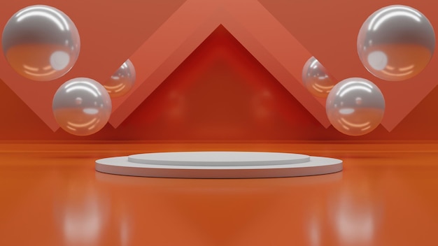 PSD modern 3d render white podium with balls on orange background