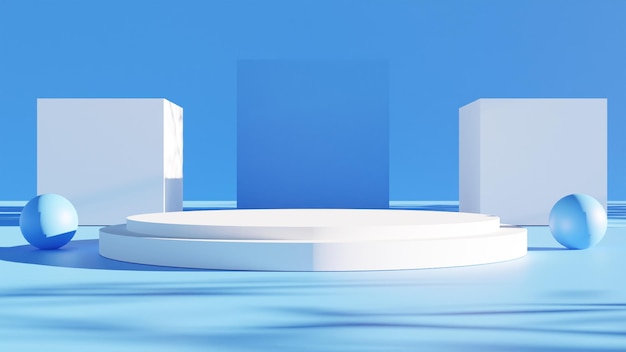 PSD modern 3d render white podium with blue background and shadow