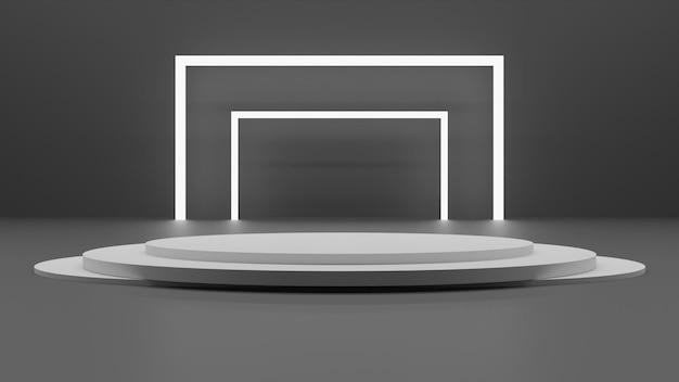 Modern 3d render white podium with light on black background with balls