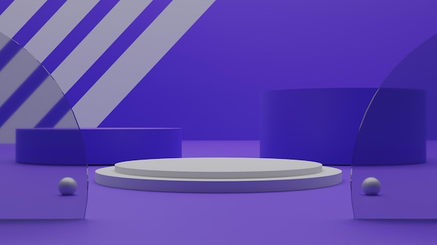 Modern 3d render white podium with purple background and light
