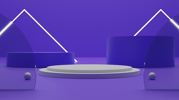 Modern 3d render white podium with purple background and light
