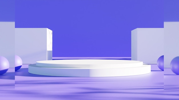 現代の3Dレンダリングは、紫色の背景と影で白い表彰台をレンダリングします