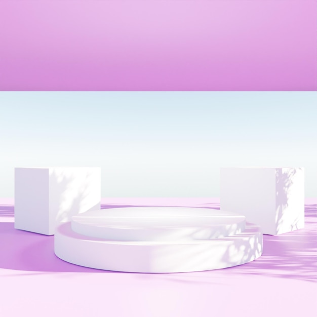 PSD modern 3d rendering white empty podium on pink background