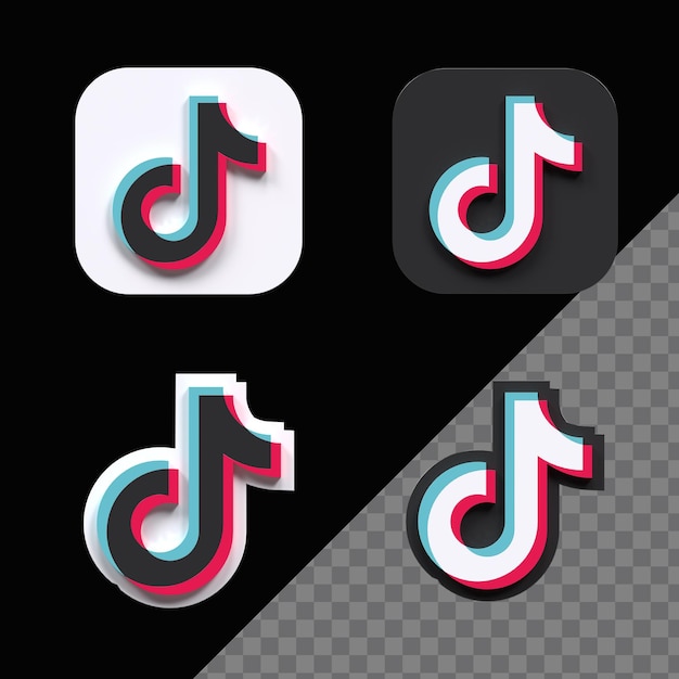 Modern 3d tiktok icon set isolated in front view