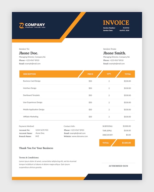 PSD modern abstract corporate business invoice template