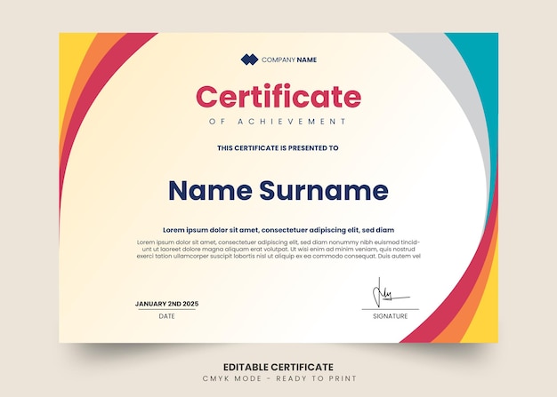 Modern and abstract wavy certificate design template