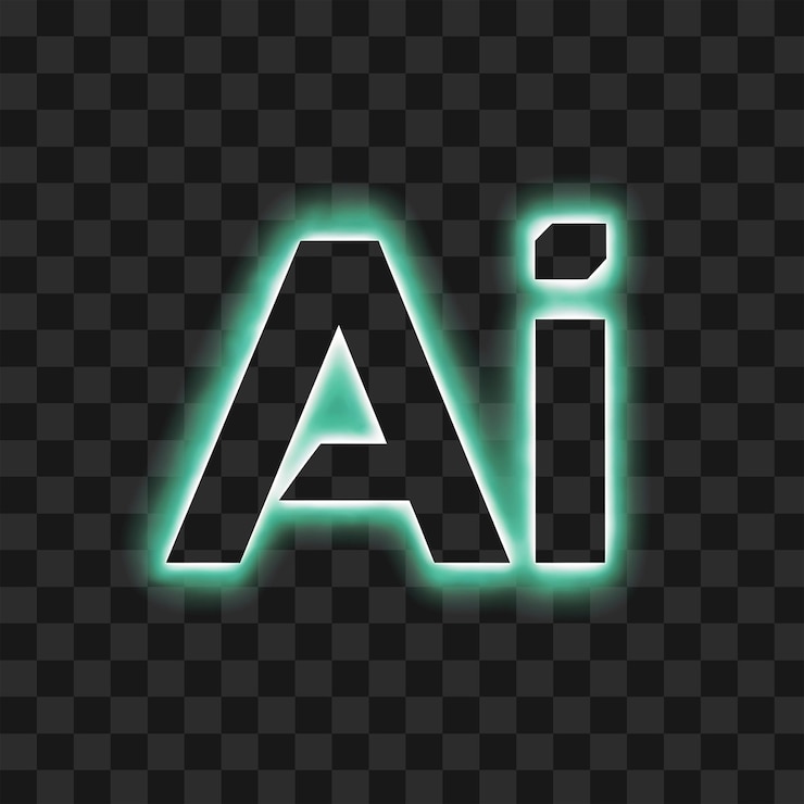PSD 透明な背景のpngに鮮やかな青色ネオン光の効果を持つモダンなaiテキストロゴ