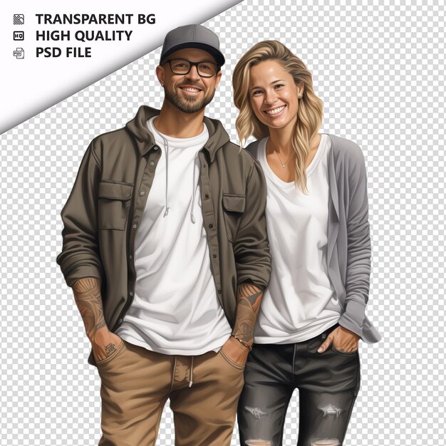 PSD modern american couple ultra realistic style white backgr