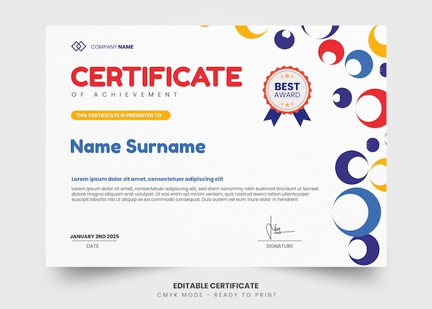 Modern and abstract circle certificate design template