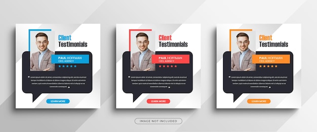 現代的で創造的なクライアントの声または顧客フィードバックソーシャルメディア投稿バナーテンプレート