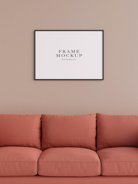 Современный и минималистичный горизонтальный черный макет плаката или фоторамки на стене в гостиной