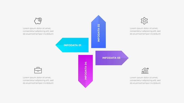 PSD modern arrow infographic design with 4 data presentation elements