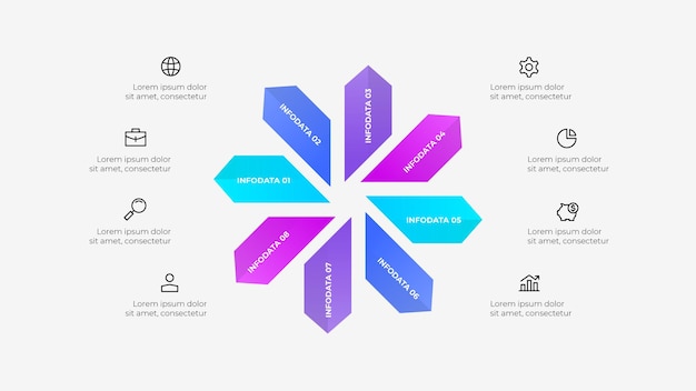 modern arrow infographic design with 8 data presentation elements