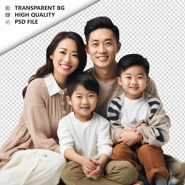 PSD modern asian family ultra realistic style white backgroun