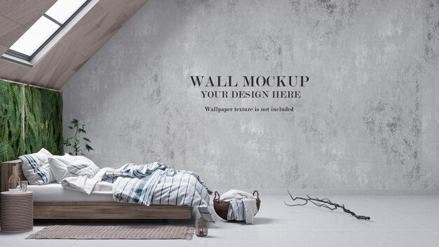 PSD modern attic bedroom wall mockup