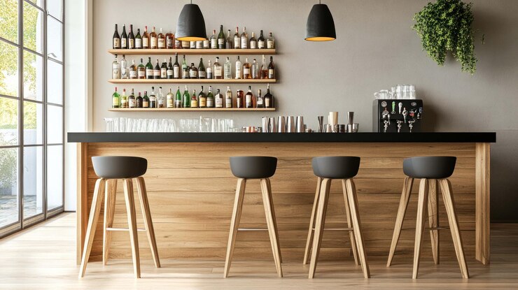 PSD modern bar interior design stylish bar with wooden accents and sleek stools