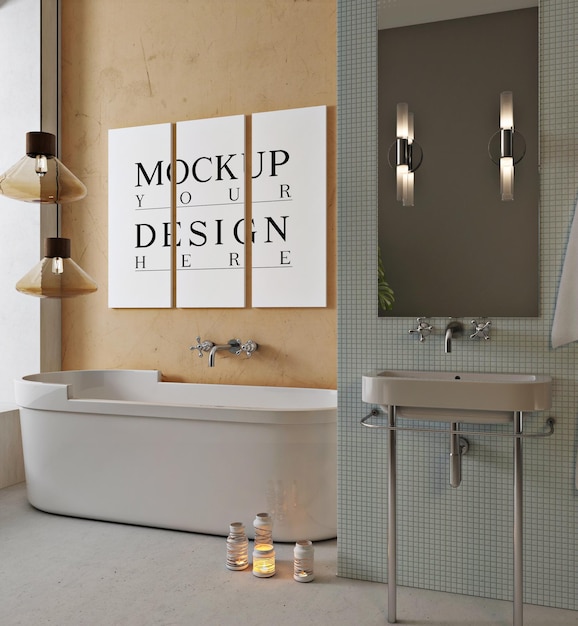 PSD bagno moderno con poster di design mockup