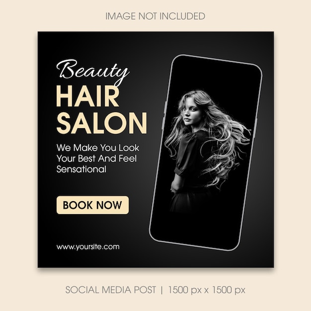 Modern beauty hair salon instagram post template Luxury black background with smartphone frame