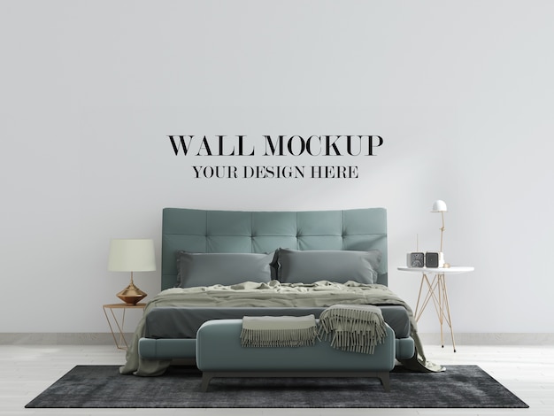 Mockup di parete camera da letto moderna con letto verde