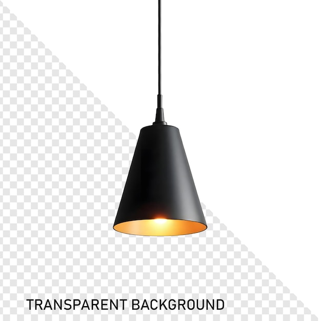 Modern Black Cone Pendant Light on transparent background
