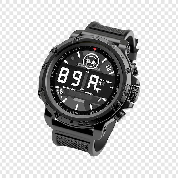 PSD modern black digital watch sophisticated isolated timepiece on png or white background