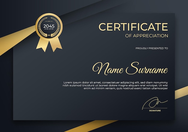 Modern black and gold certificate of achievement template Can be use for online course webinar se