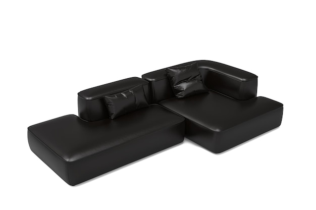 Современный диван из черной кожи на белом фоне Коллекция мебели