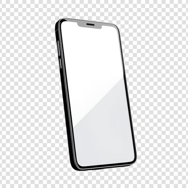 PSD modern black smartphone mockup with blank screen on a transparent background